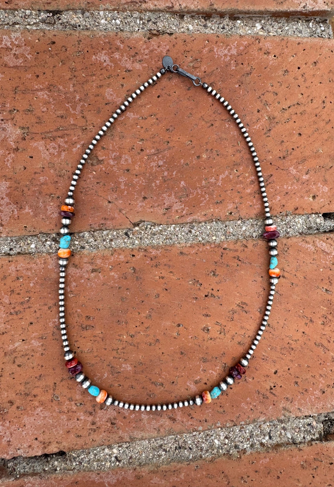 Handcrafted Multi Stone & Sterling Silver 3-5mm Beaded Necklace 18"