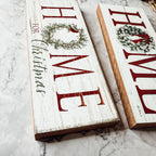 Home For Christmas Wooden Sign With Wreath Holiday Mantel Shelf Decor