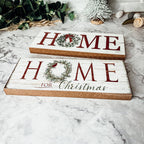Home For Christmas Wooden Sign With Wreath Holiday Mantel Shelf Decor