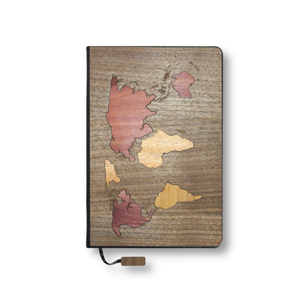 World Map in Black Walnut - Journal / Planner / Notebook
