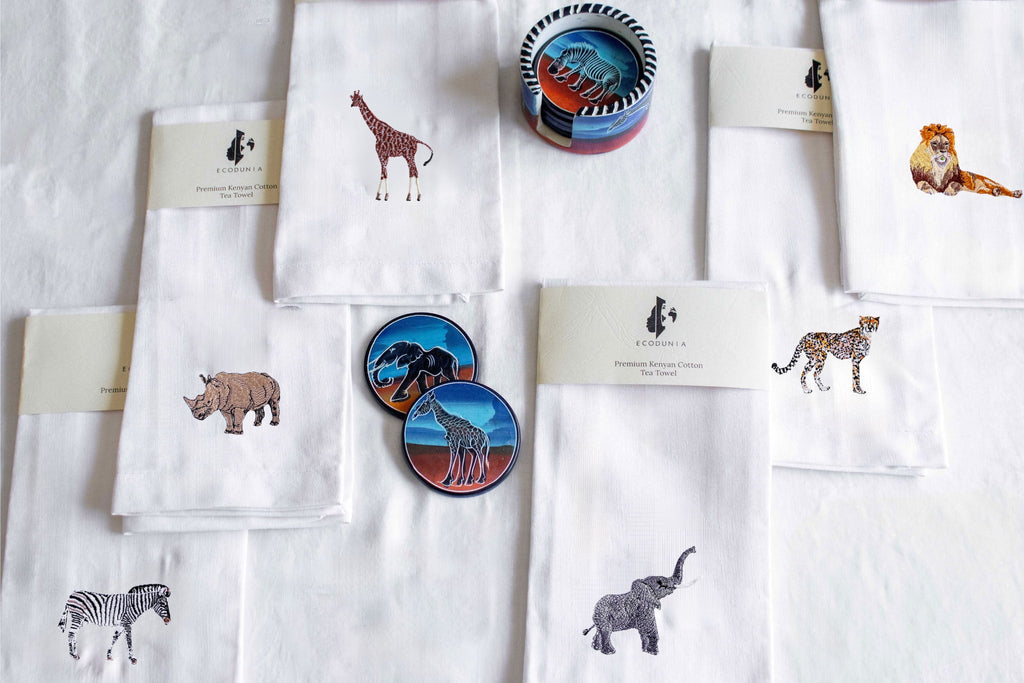 African Wildlife Cotton Tea Towels - Handmade Kitchen Gift
