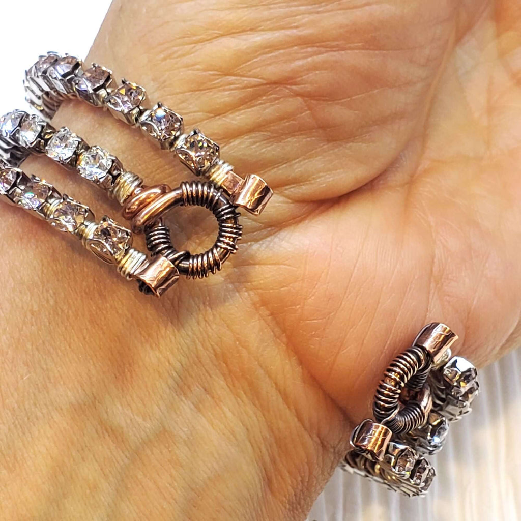 Large Copper Wire Wrapped Triple Glam Crystal Gemstone Cuff