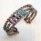 Large Copper Wire Wrapped Triple Glam Crystal Gemstone Cuff