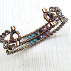 Large Copper Wire Wrapped Triple Glam Crystal Gemstone Cuff