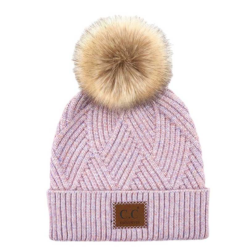 C.C Women's Heather Beanie Hat With Pom And Suede Patch