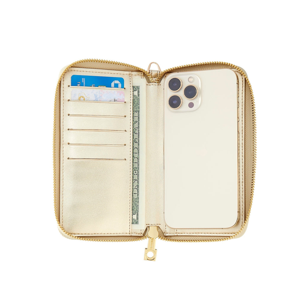 Zip Around Leather Wallet — Gold