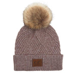C.C Women's Heather Beanie Hat With Pom And Suede Patch