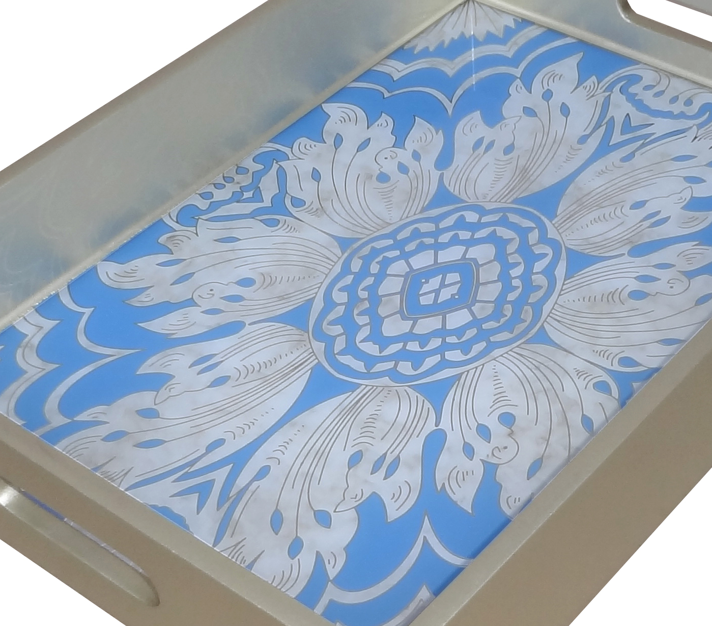 Handmade Reverse Painted Mirror Tray Sky Blue - Medium Arcadia Home