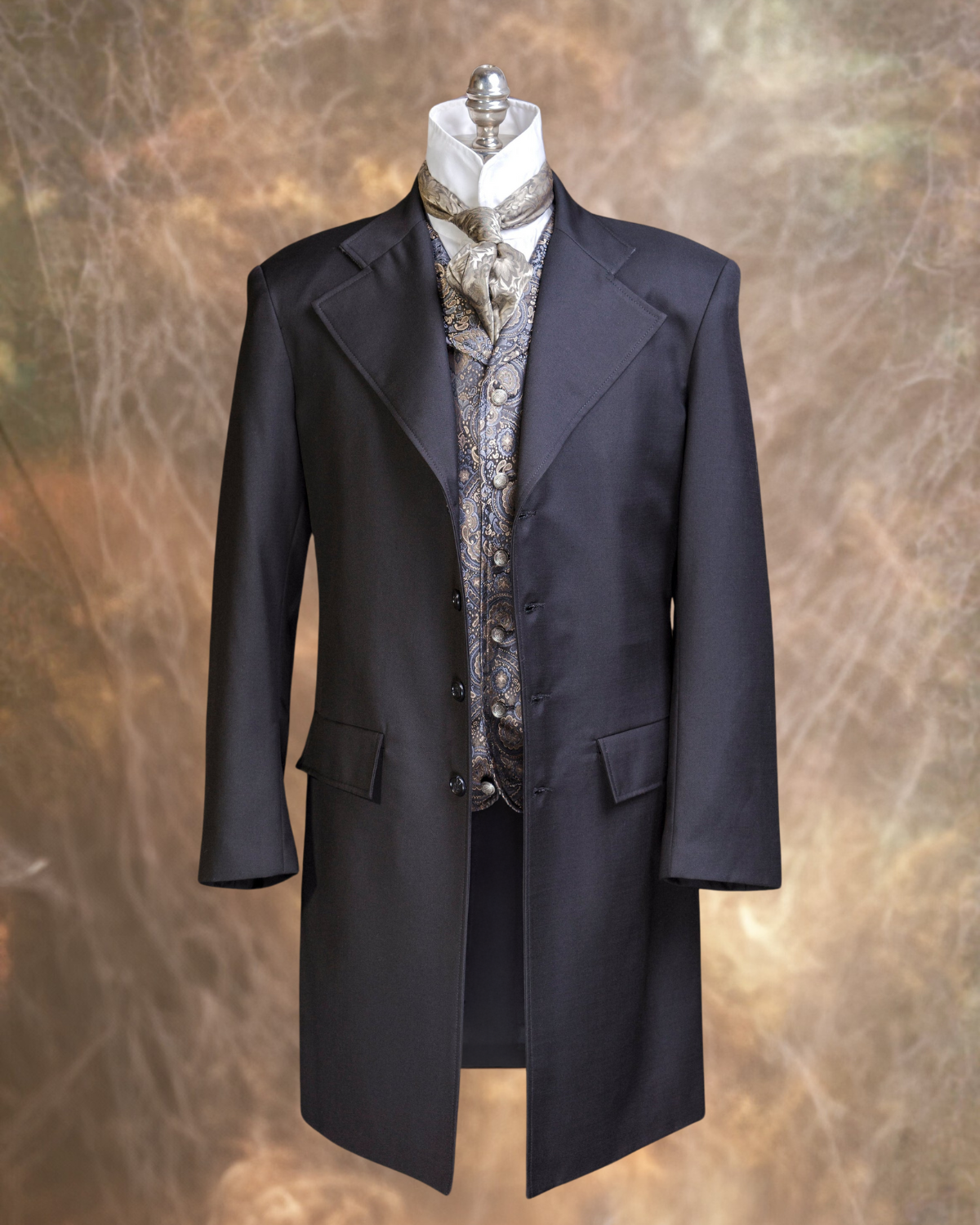 Men's Black Gabardine Wool Frock Coat