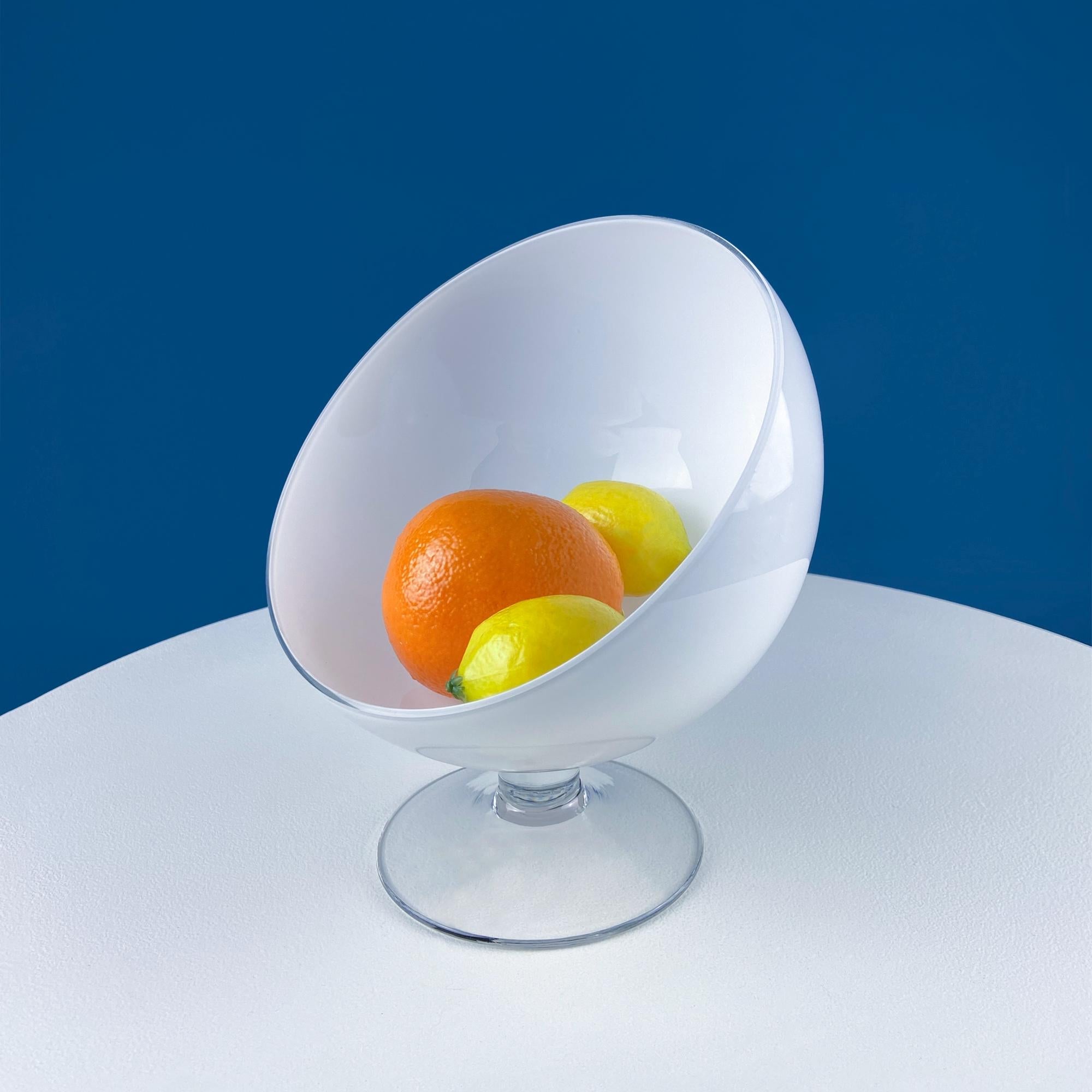 Vintage Modern Bowl. White & Clear Glass Footed Bowl. Unique Modern Hand Blown Serving, Candy Dish. Modern Home Decor. Interior Design Ideas. Gift for Him Her.