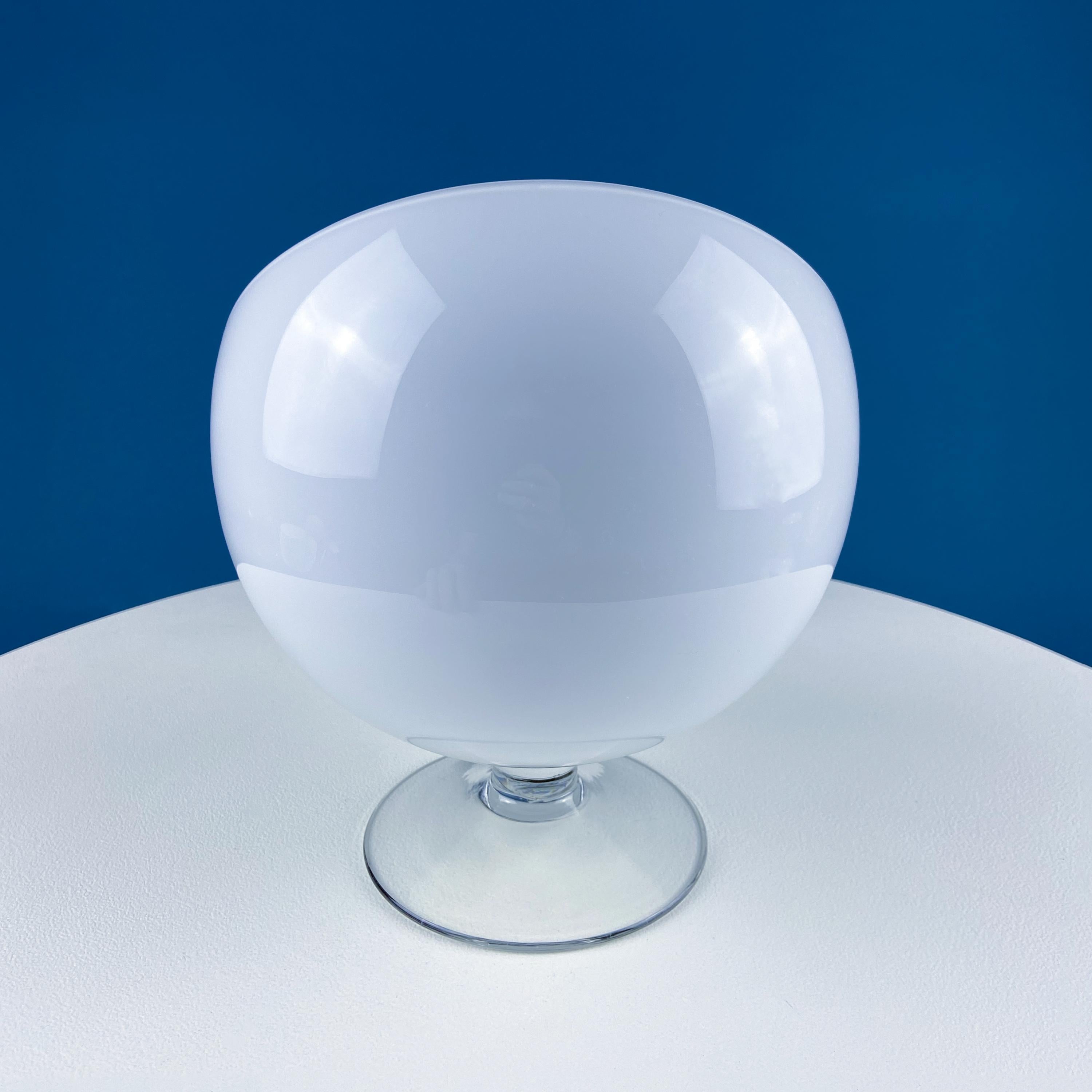 Vintage Modern Bowl. White & Clear Glass Footed Bowl. Unique Modern Hand Blown Serving, Candy Dish. Modern Home Decor. Interior Design Ideas. Gift for Him Her.