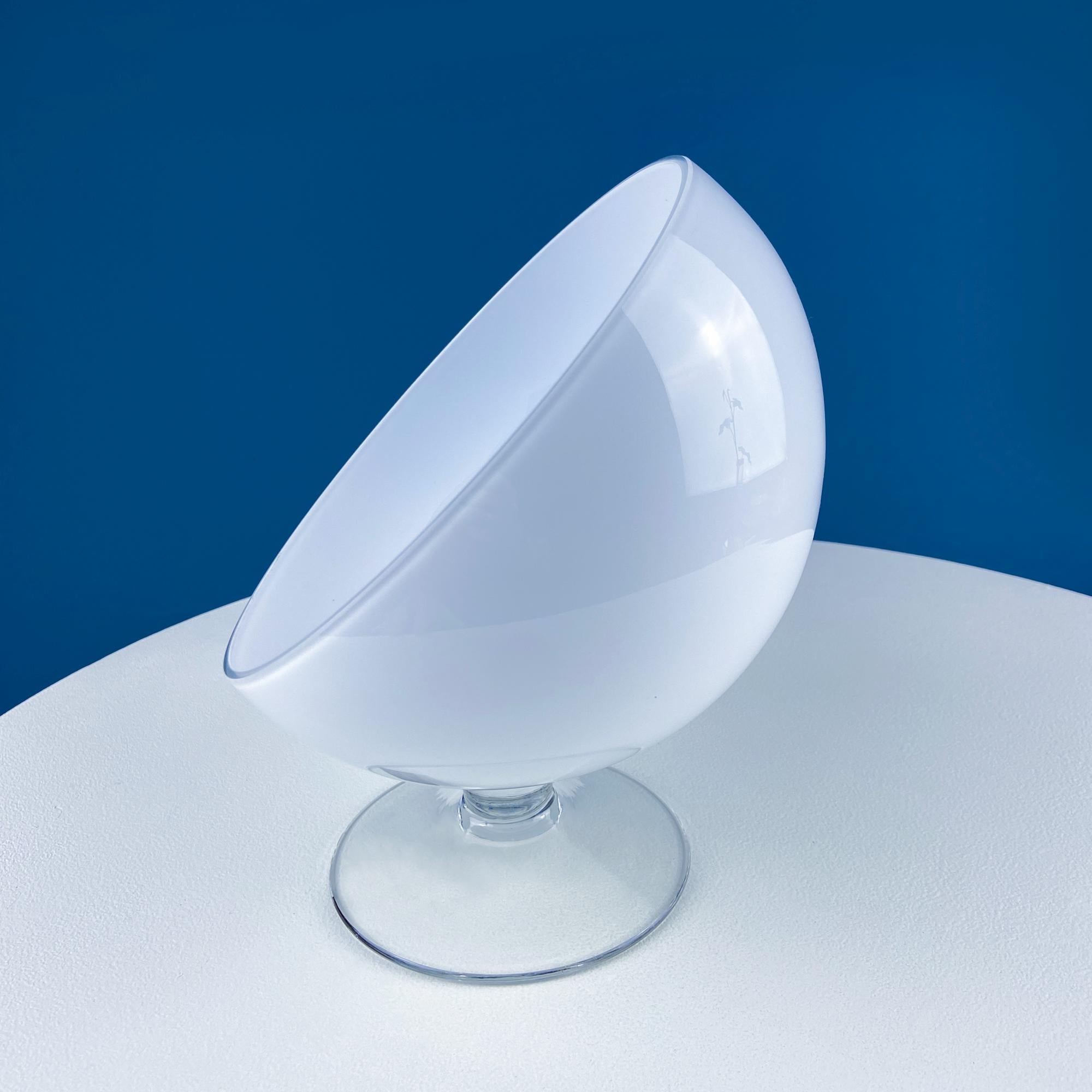 Vintage Modern Bowl. White & Clear Glass Footed Bowl. Unique Modern Hand Blown Serving, Candy Dish. Modern Home Decor. Interior Design Ideas. Gift for Him Her.