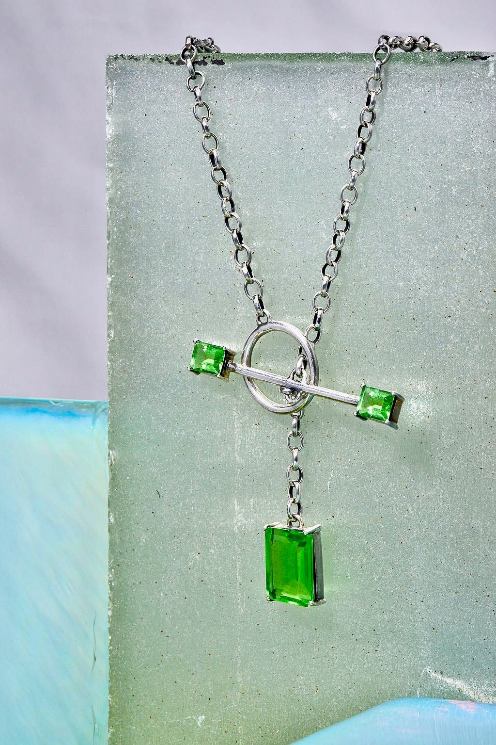 Calling Card Toggle Necklace in Green Envy (Silver)