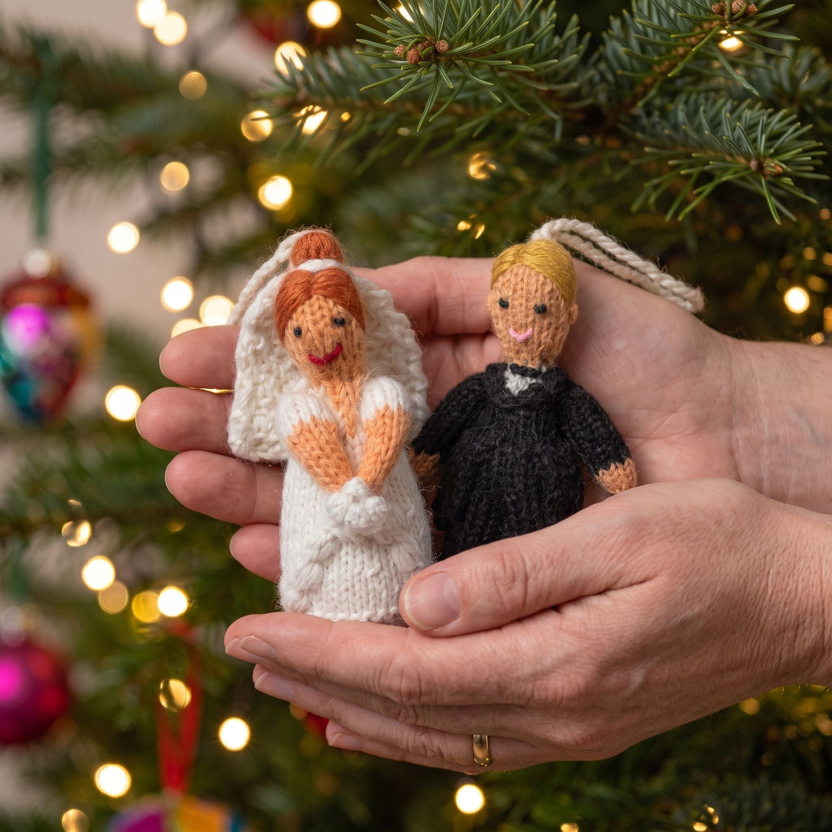 Red Head Bride Ornament Hand Knit Wedding Ornament Arcadia Home