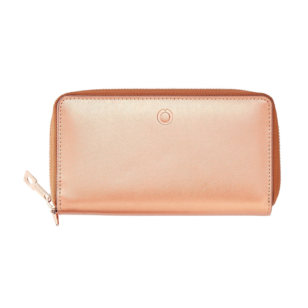 Zip Around Leather Wallet — Rose Gold