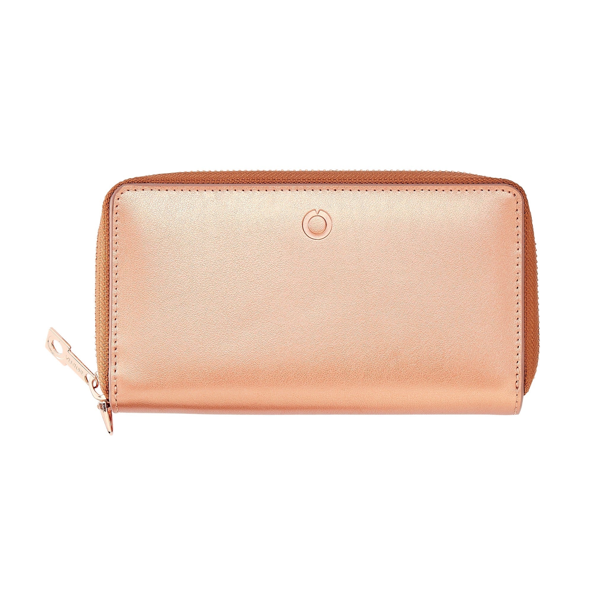 Zip Around Leather Wallet — Rose Gold