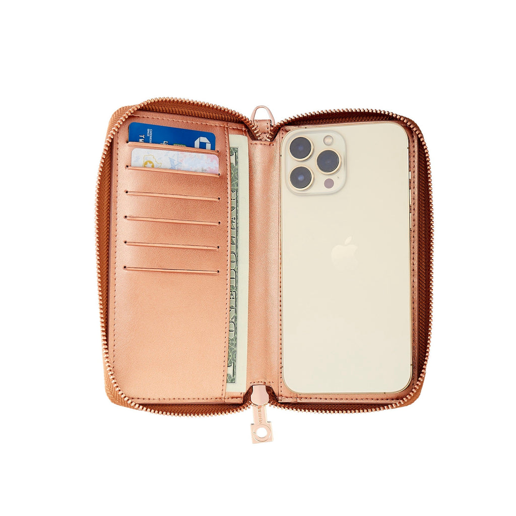 Zip Around Leather Wallet — Rose Gold