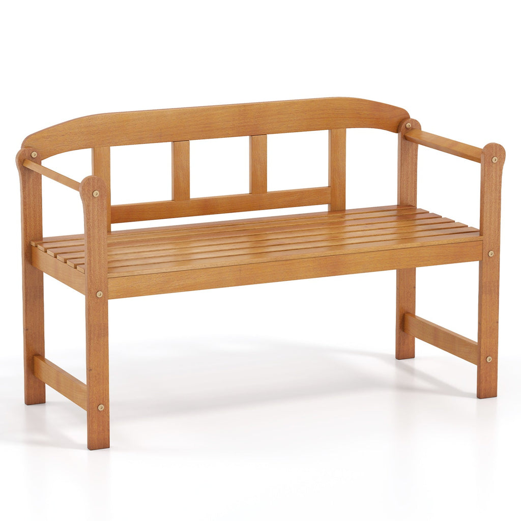 2-Seater Acacia Wood Garden Bench with Backrest & Armrests