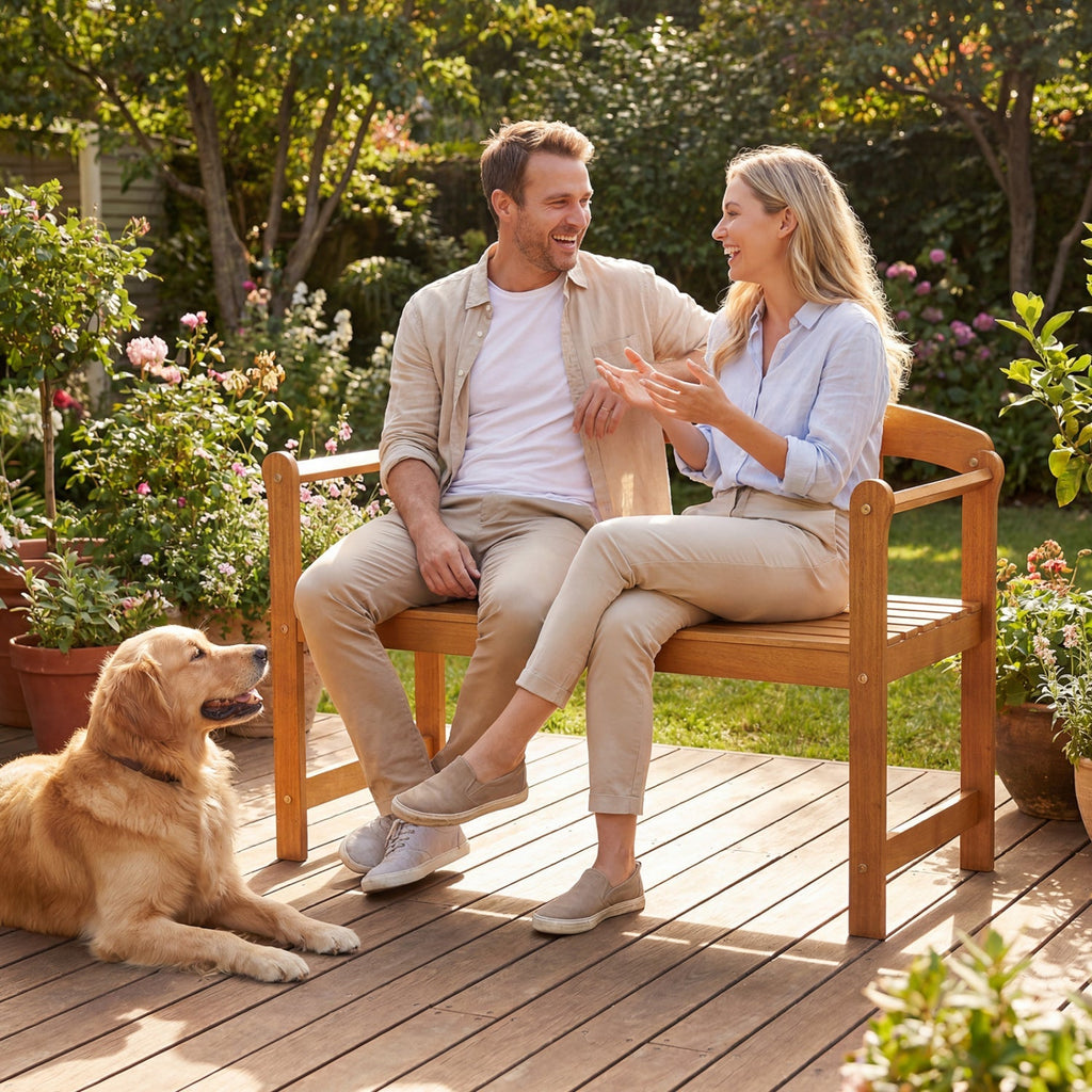 2-Seater Acacia Wood Garden Bench with Backrest & Armrests