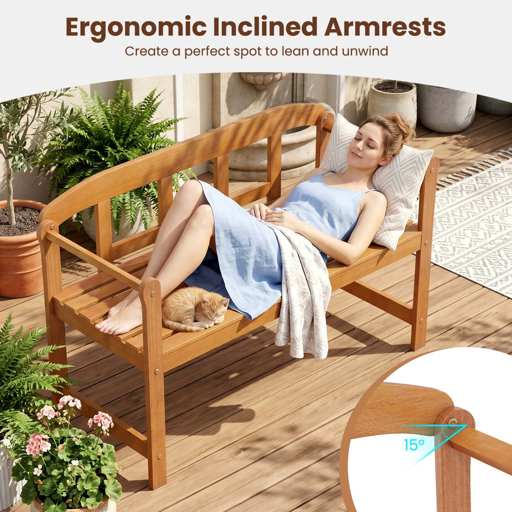 2-Seater Acacia Wood Garden Bench with Backrest & Armrests
