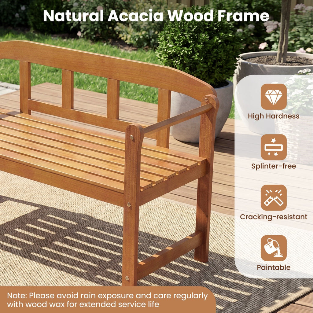 2-Seater Acacia Wood Garden Bench with Backrest & Armrests