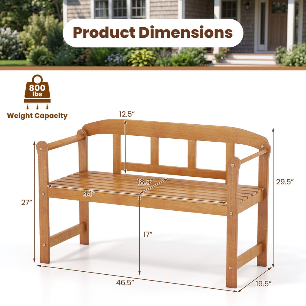 2-Seater Acacia Wood Garden Bench with Backrest & Armrests