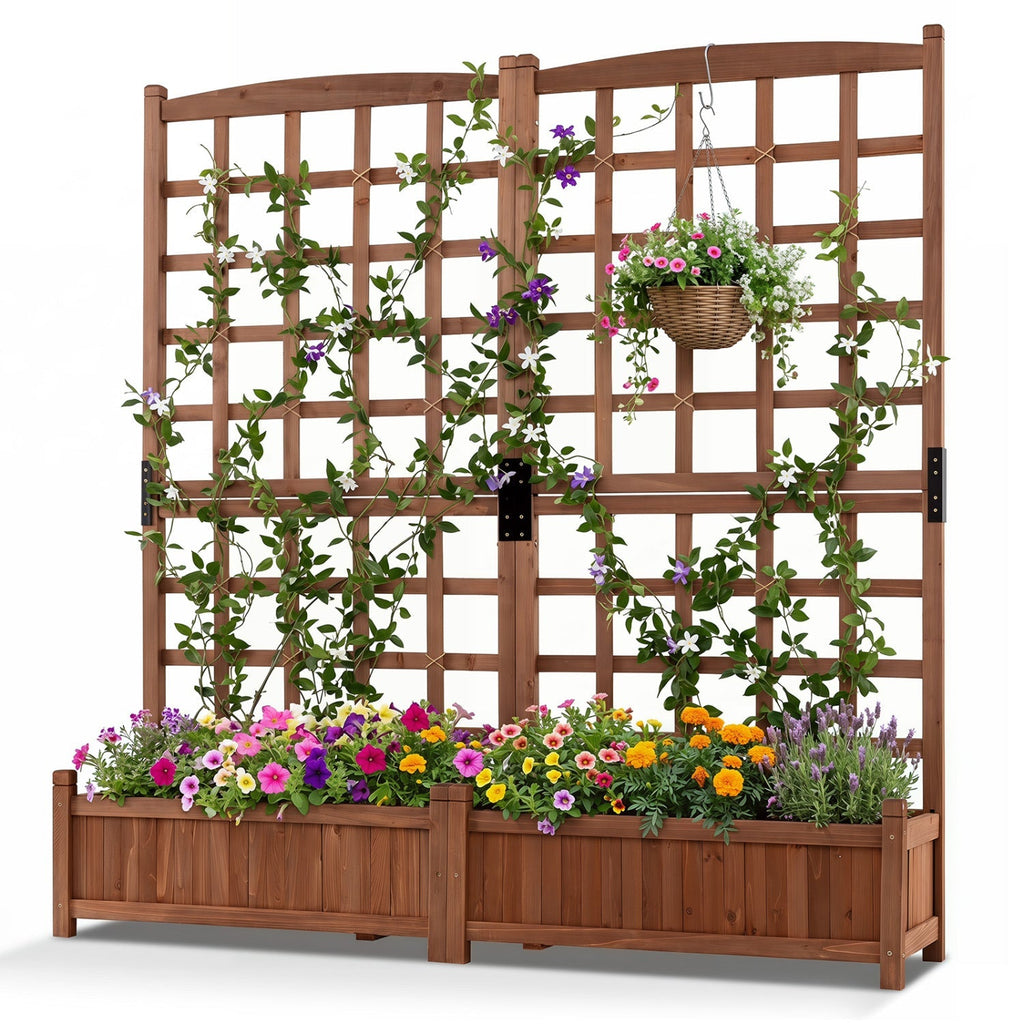 Dual Raised Garden Bed with Trellis and Drainage Holes