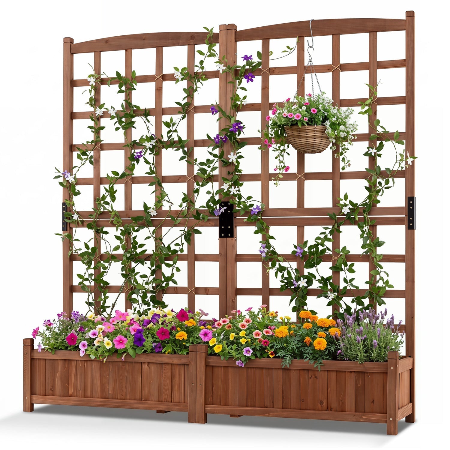Dual Raised Garden Bed with Trellis and Drainage Holes