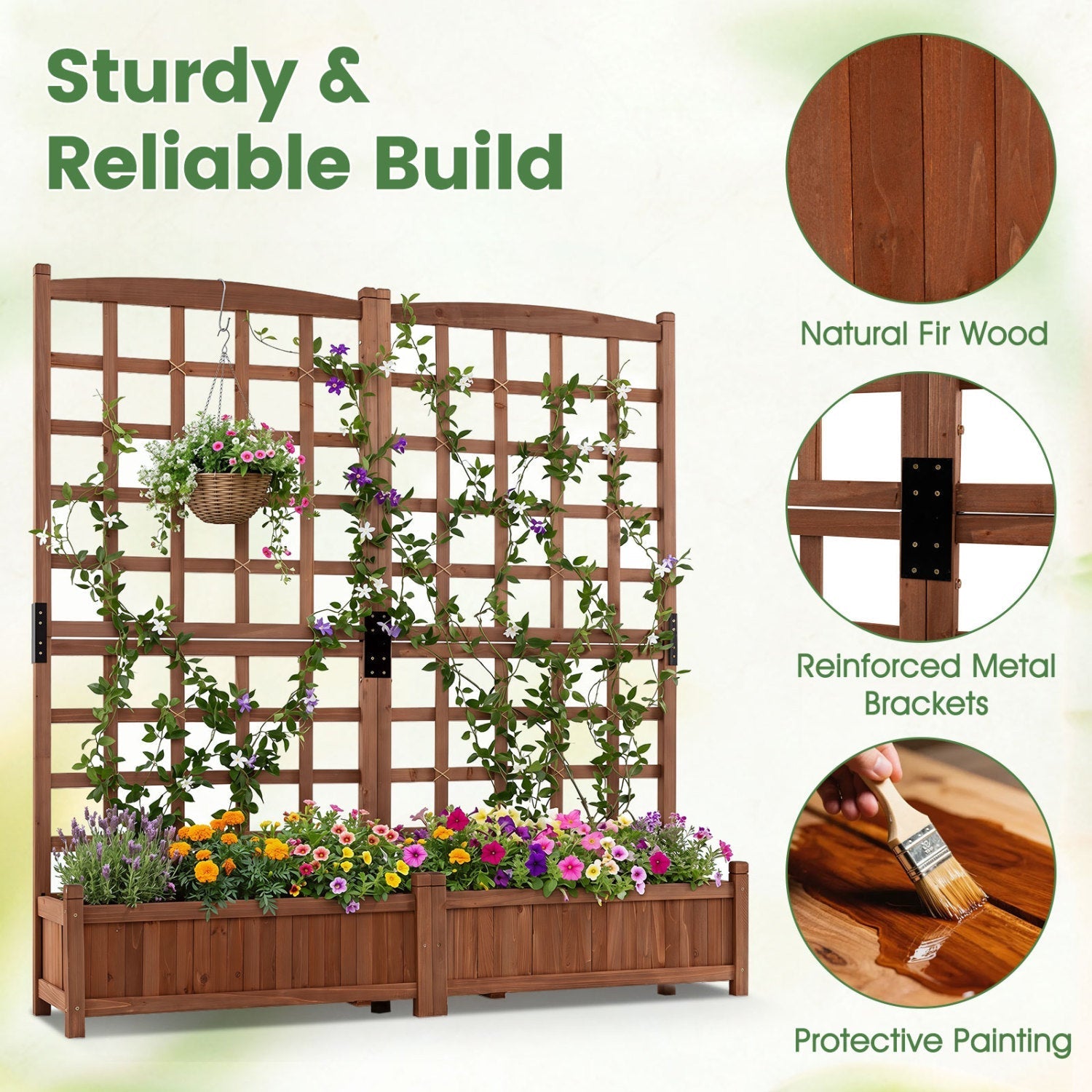 Dual Raised Garden Bed with Trellis and Drainage Holes