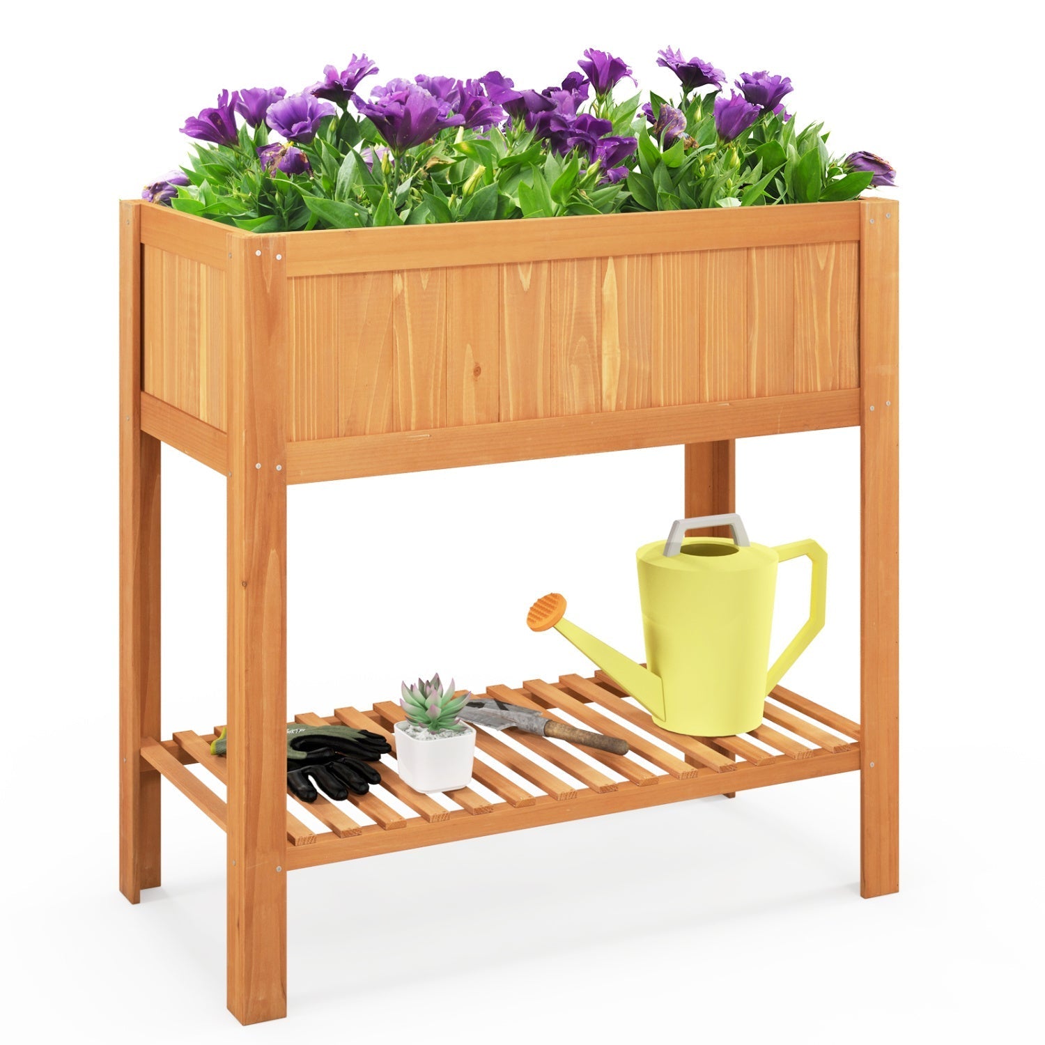 Raised Garden Bed with Storage Shelf – Fir Wood Planter Box