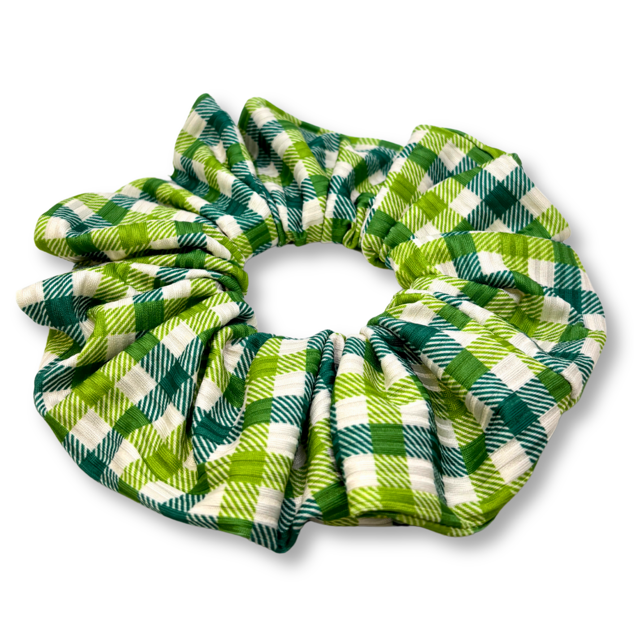 Green Plaid St Patrick's Day Ribbed Scrunchie