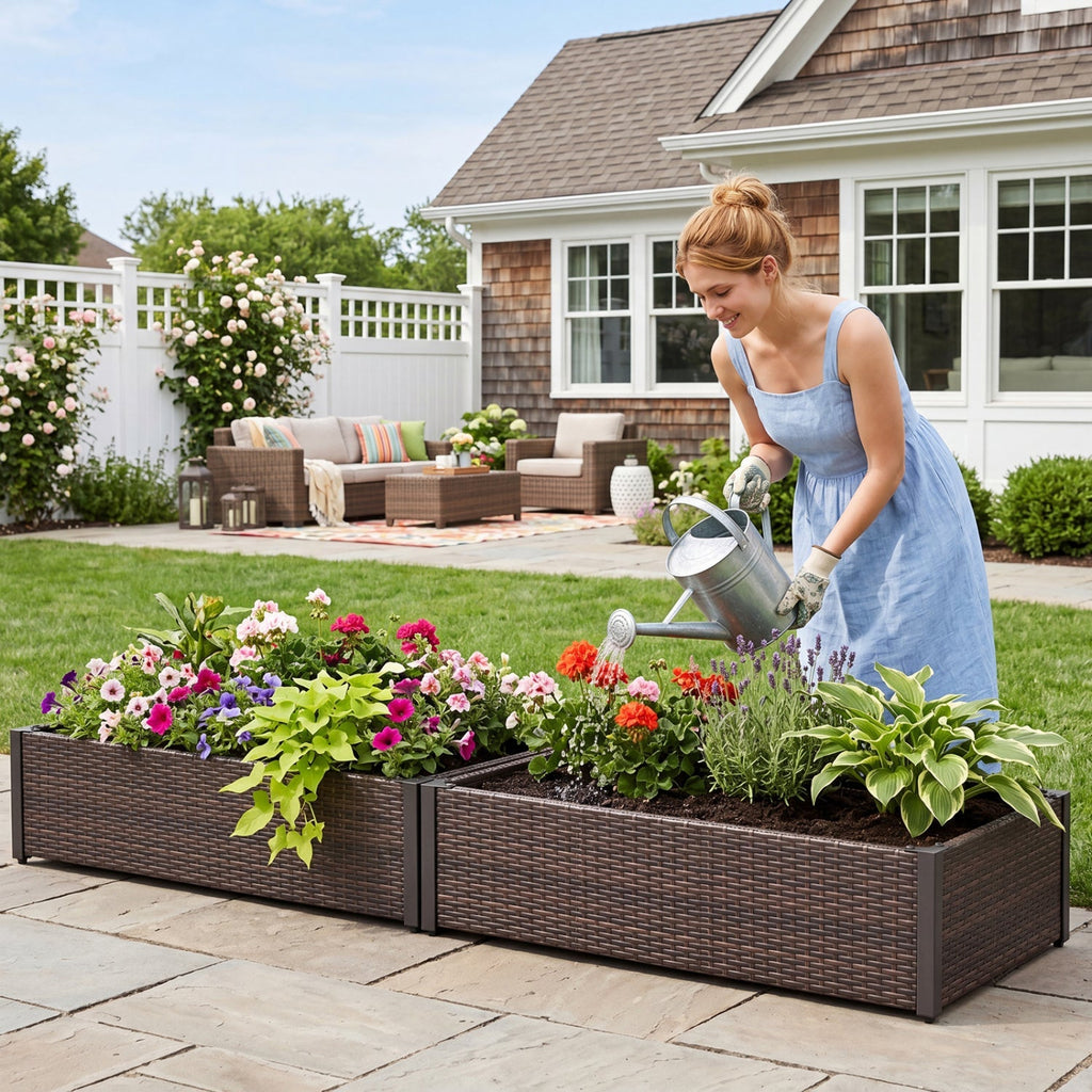 Elevated Raised Garden Bed with PE Rattan - 46" x 24"