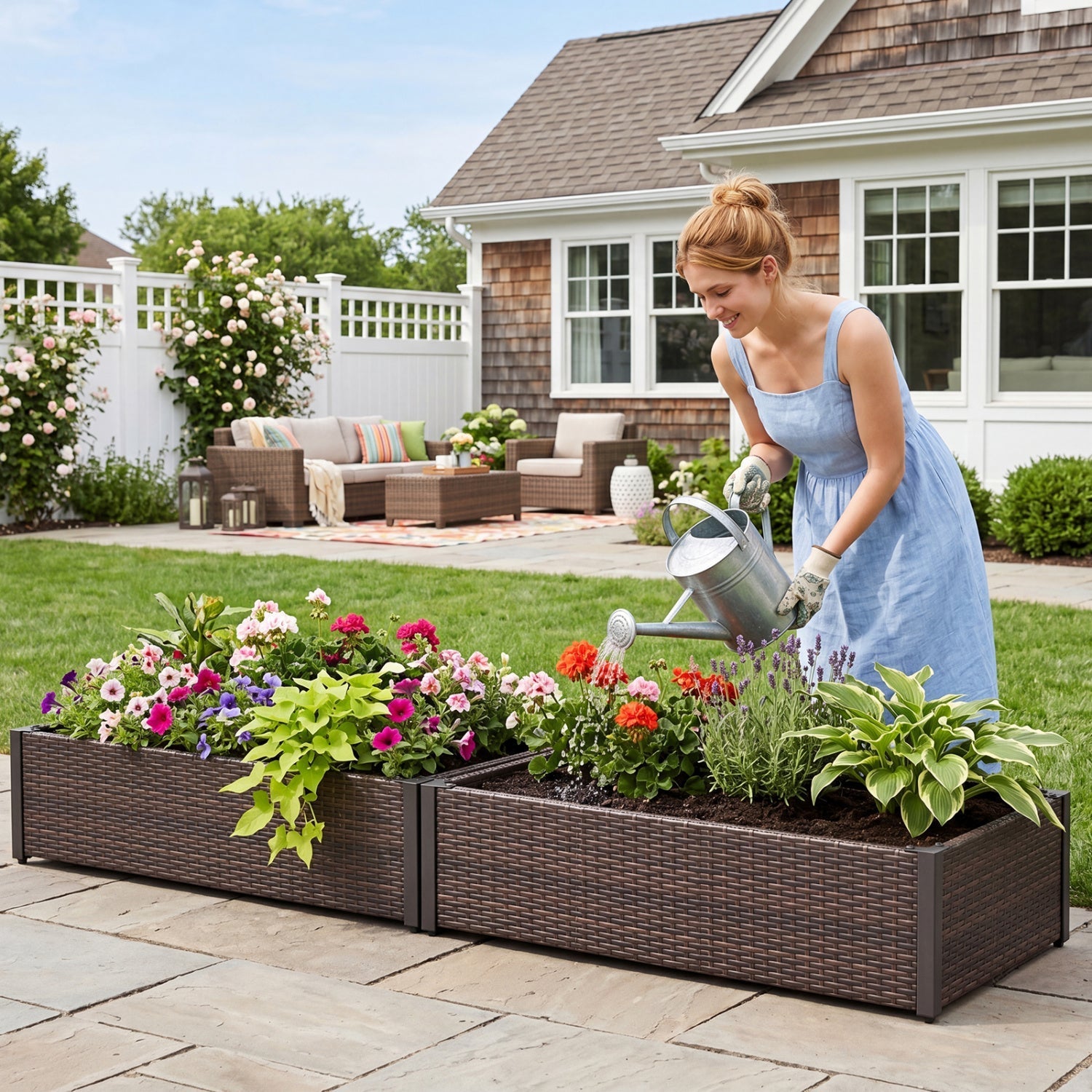 Elevated Raised Garden Bed with PE Rattan - 46" x 24"