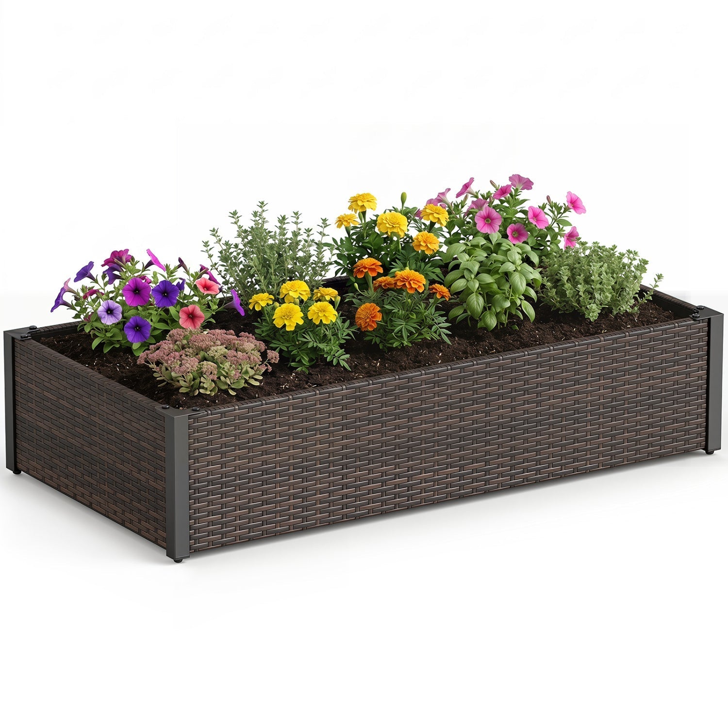 Elevated Raised Garden Bed with PE Rattan - 46" x 24"