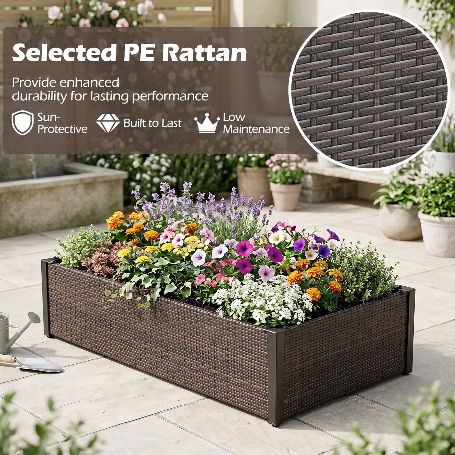 Elevated Raised Garden Bed with PE Rattan - 46" x 24"