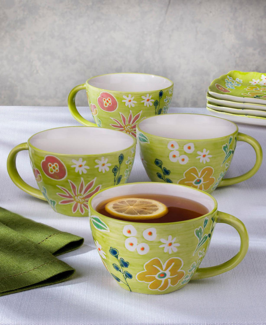 Primavera Hand painted Stoneware Latte Mugs Set, Set of 4 - Che Cose Belle