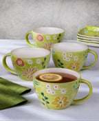 Primavera Hand painted Stoneware Latte Mugs Set, Set of 4 - Che Cose Belle