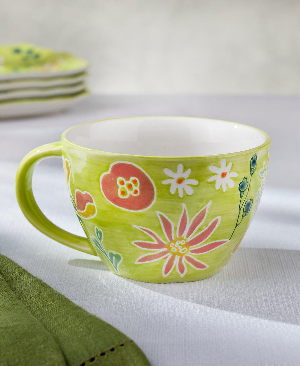 Primavera Hand painted Stoneware Latte Mugs Set, Set of 4 - Che Cose Belle