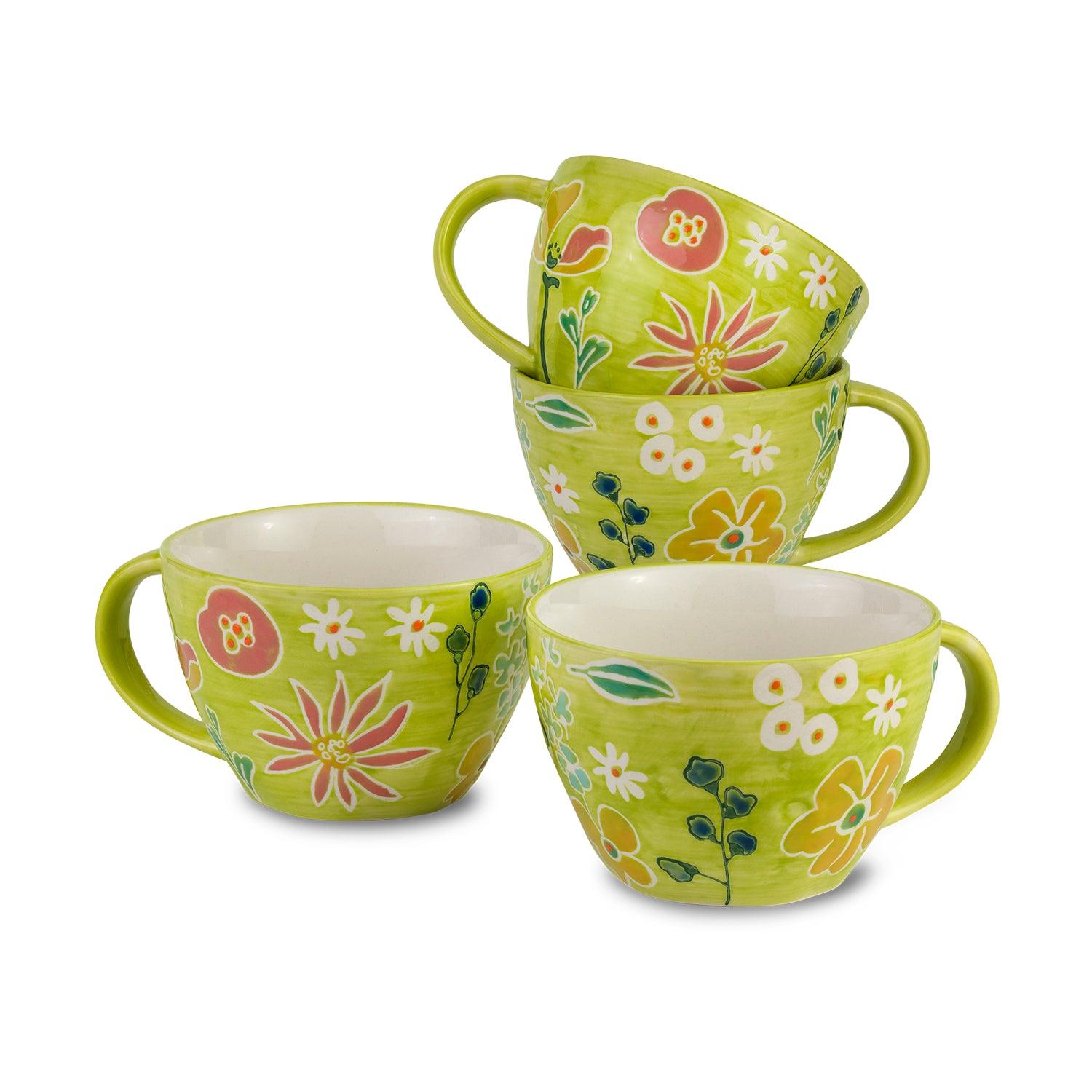 Primavera Hand painted Stoneware Latte Mugs Set, Set of 4 - Che Cose Belle