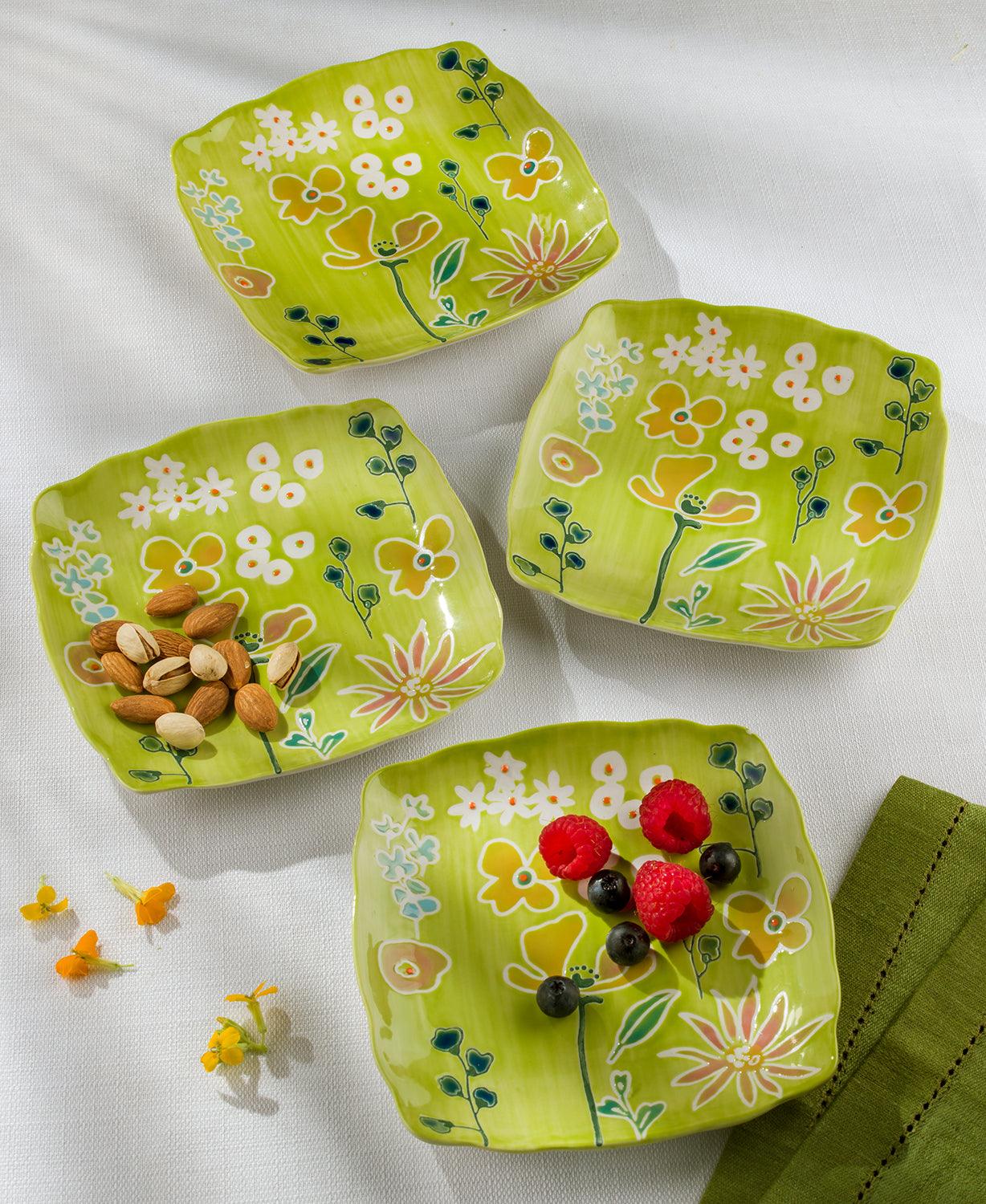 Primavera Handpainted Stoneware Canape Plates Set, Set of 4 - Che Cose Belle