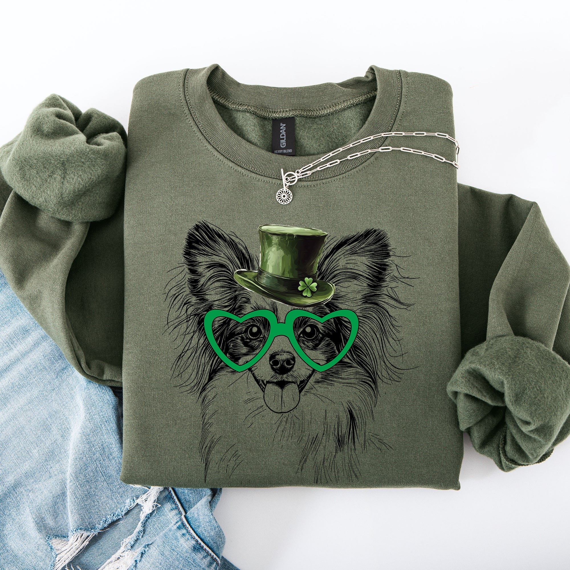 Papillon, Adorable Dog, St Patrick's Day, Lucky, Irish Sweatshirt