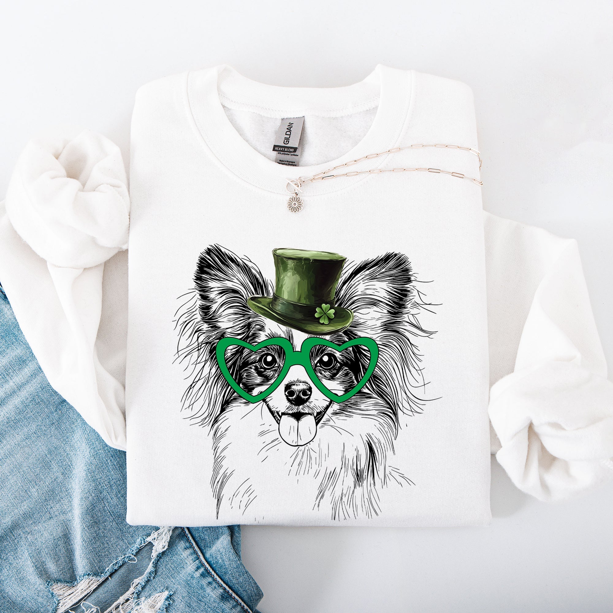 Papillon, Adorable Dog, St Patrick's Day, Lucky, Irish Sweatshirt