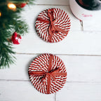 Black Braided Coaster Set 4-Pack Candy Cane Stripe Coasters Table Protectors