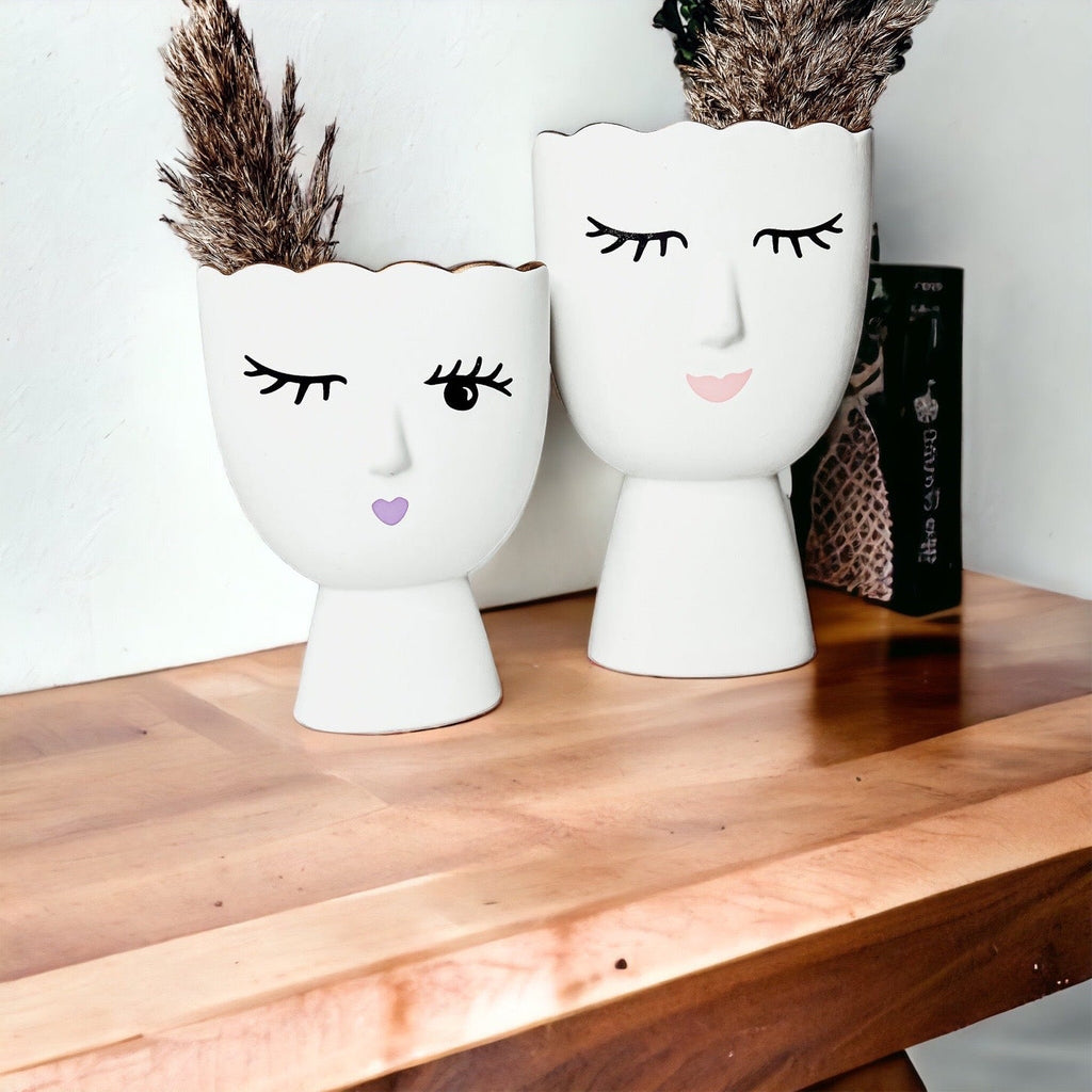 Coquette Porcelain Vases Set Of 2 Wink And Smile Ceramic Vases With Gold Trim Slim Vanity Decor