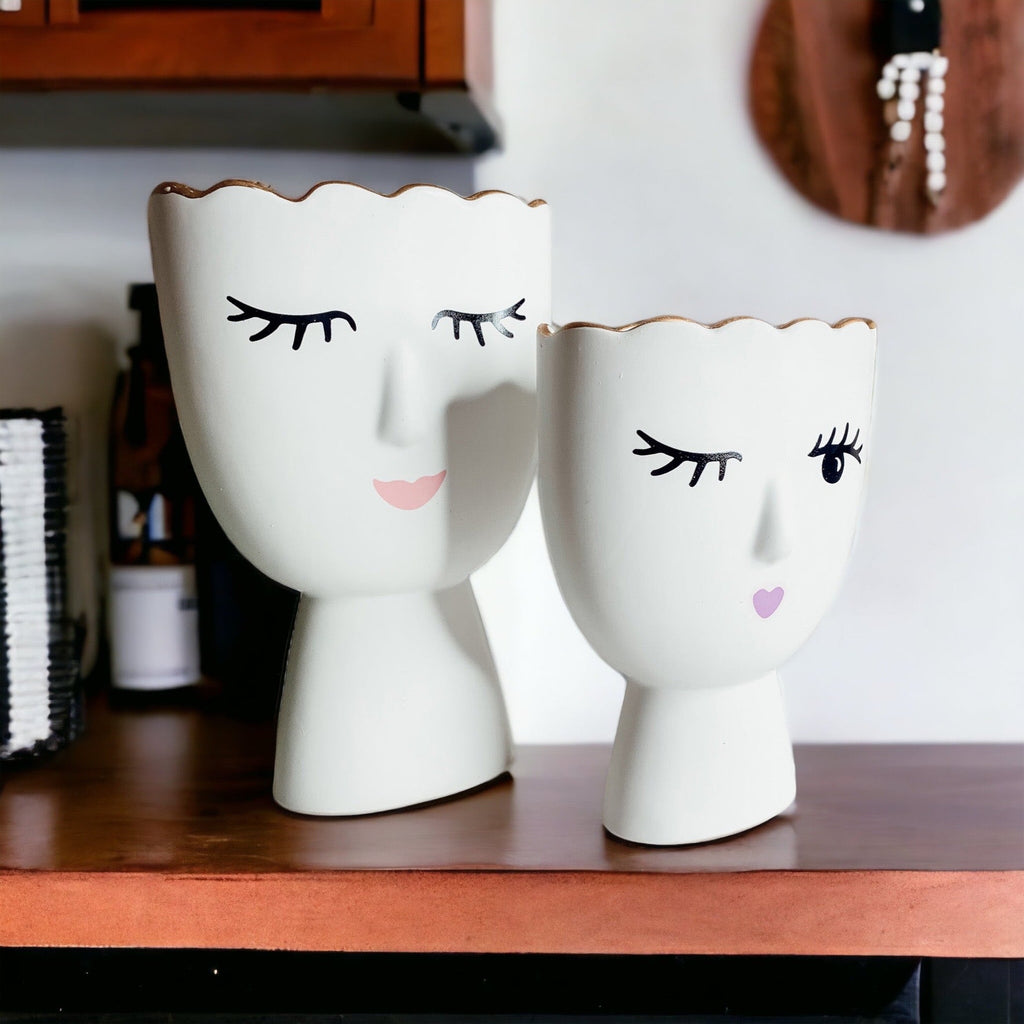 Coquette Porcelain Vases Set Of 2 Wink And Smile Ceramic Vases With Gold Trim Slim Vanity Decor