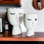 Coquette Porcelain Vases Set Of 2 Wink And Smile Ceramic Vases With Gold Trim Slim Vanity Decor