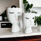 Coquette Porcelain Vases Set Of 2 Wink And Smile Ceramic Vases With Gold Trim Slim Vanity Decor