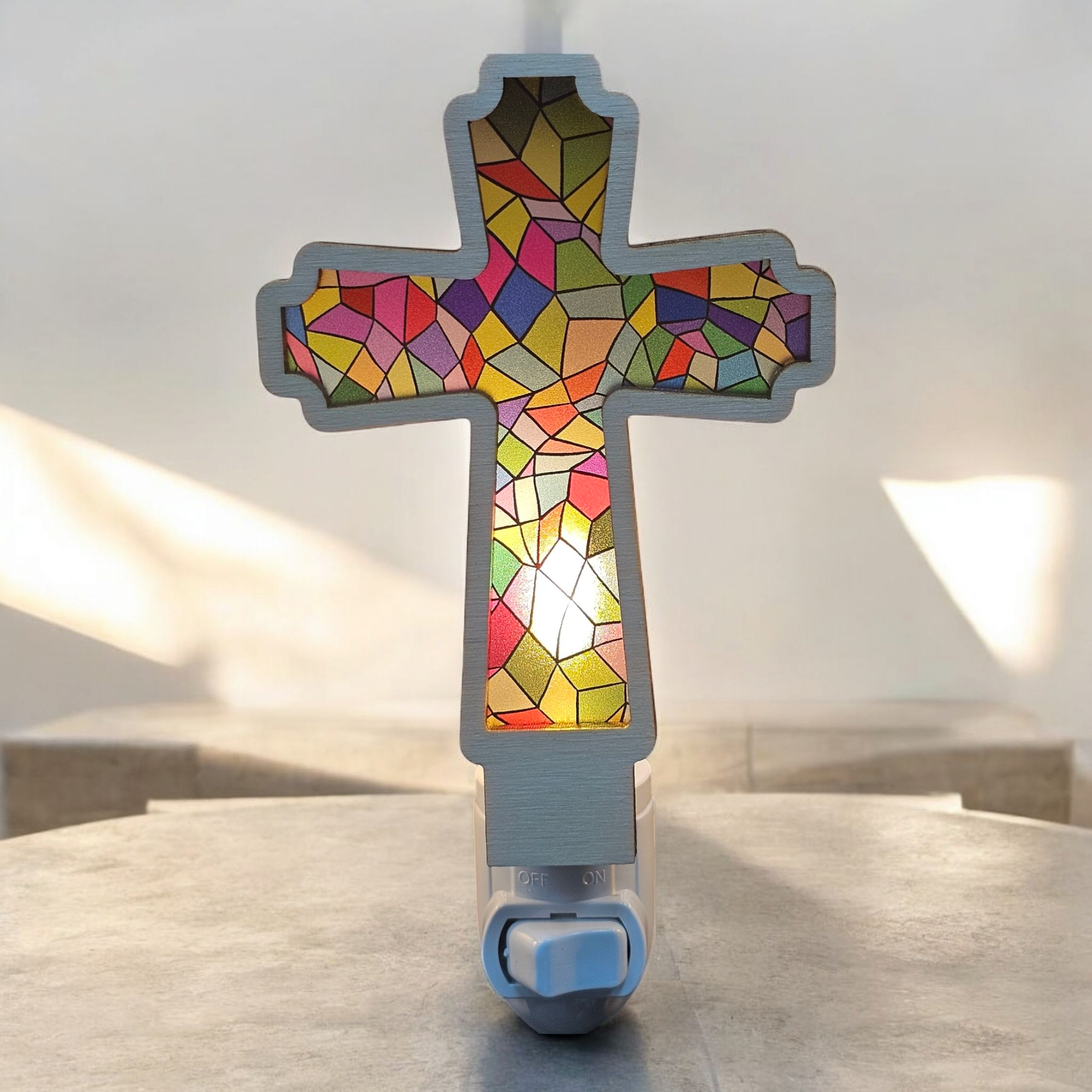 Cross Night Light - Handcrafted Stained Glass-Inspired Cross Nightlight – LED Accent Light