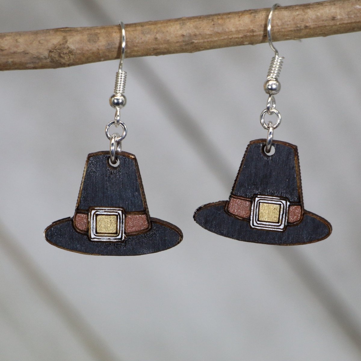 Pilgrim Hat Wooden Earrings | Thanksgiving Holiday Jewelry