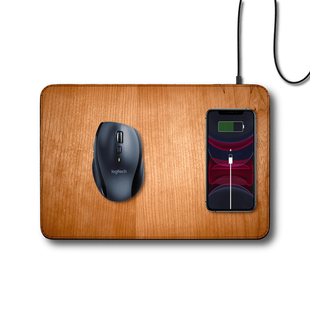 Oversize Wood Mousepad with 15 watt Wireless Fast Charger